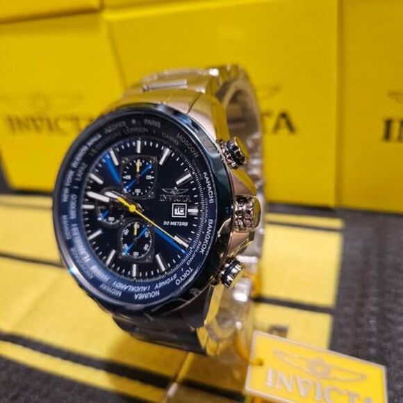 Invicta Men’s Chronograph Watch – Blue World Time Dial – 50M Water Resist - Picture 2 of 6